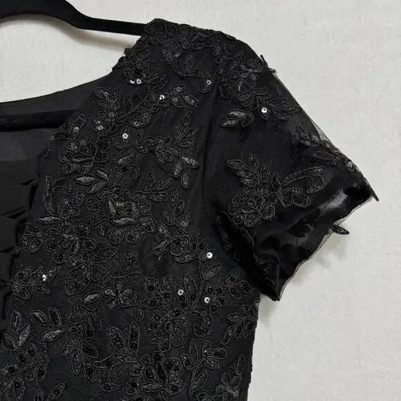 Women’s Black Lace Maxi Dress Size 12 Formal Short Sleeve Drawstring Prom NWOT - Picture 13 of 16